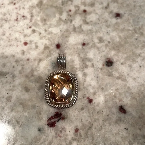 Sterling Silver 18”, wide link chain w citrine pendant. EUC. As is. See images - Picture 9 of 14